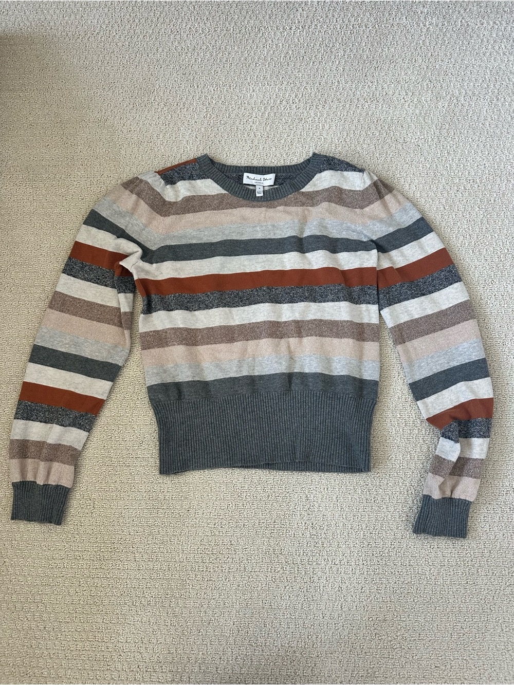 Michael Stars Striped Crewneck Sweater in Gray, Rust & Cream